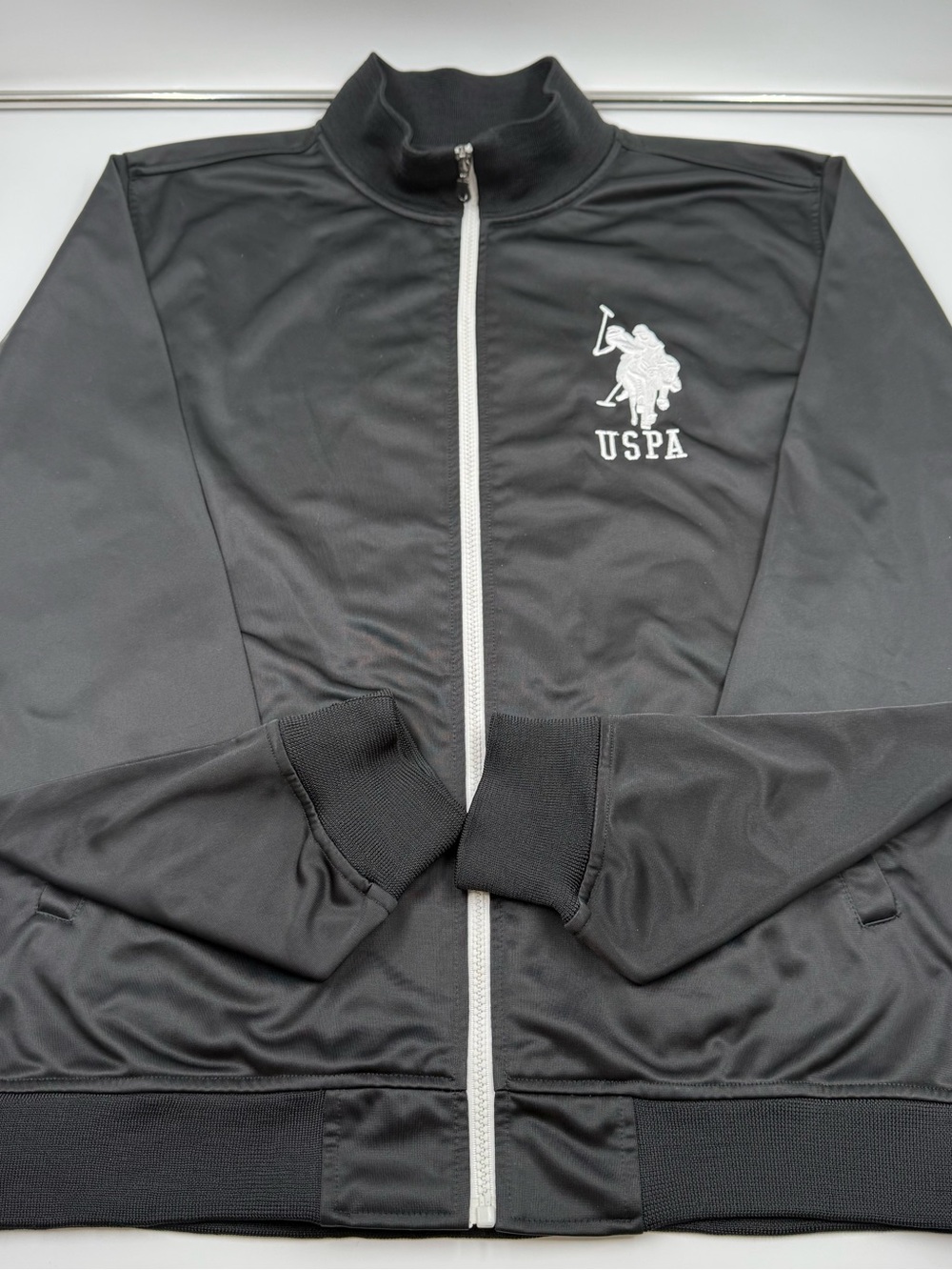 U.S. Polo Assn. Black Track-Style Full-Zip Jacket with White Logo